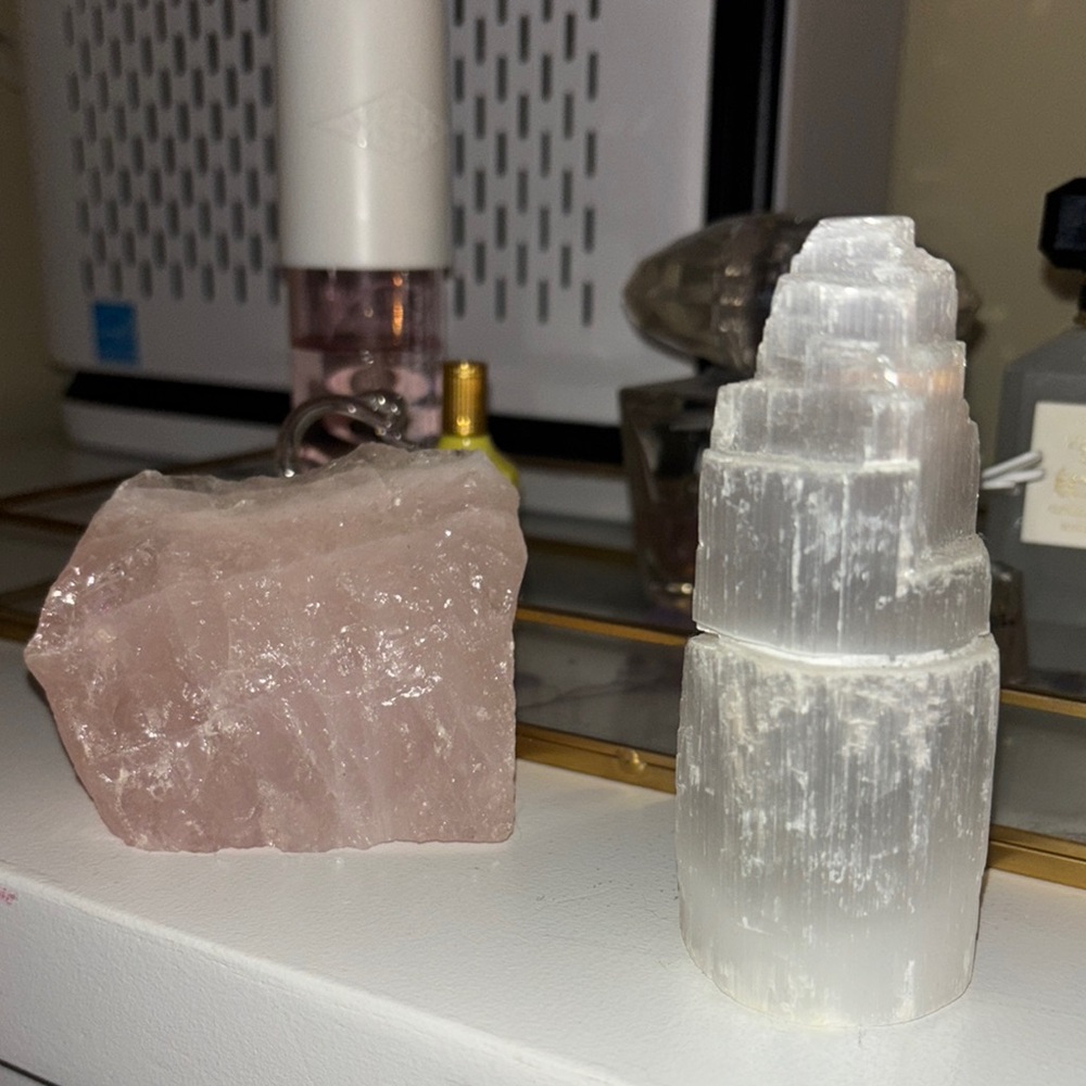 Rose Quartz and Selenite Crystal Set
